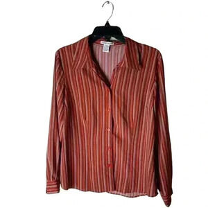 Notations Blouse Womens Size Large Stripe Stretch Long Sleeve Career Wear Top